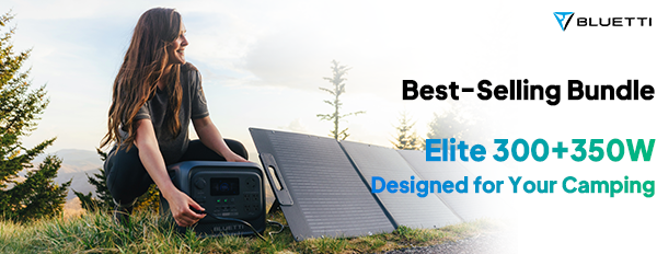 Bluetti solarpanel Eco Erin: woman utilizing solar panel for small space living/van life